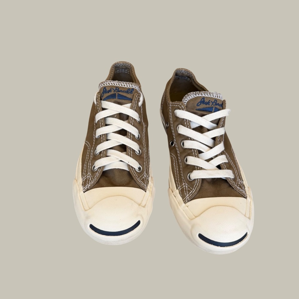 Converse Jack Purcell Low Top Brown Canvas Sneakers - Mens 3.5 Womens 5 - Picture 2 of 7